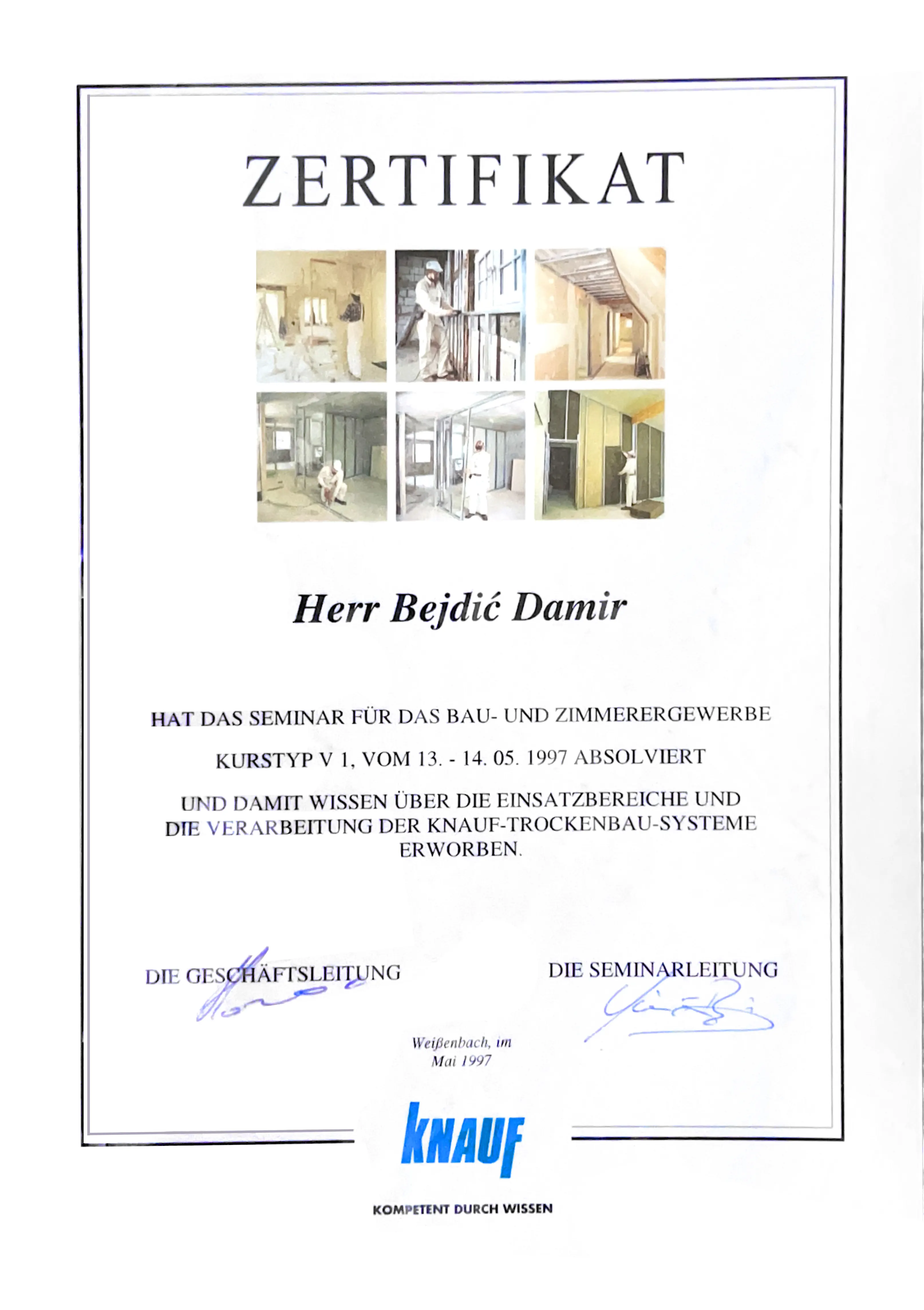 Knauf certifikat – 8D Sistemi Enterijera ovlašteni izvođač Sarajevo